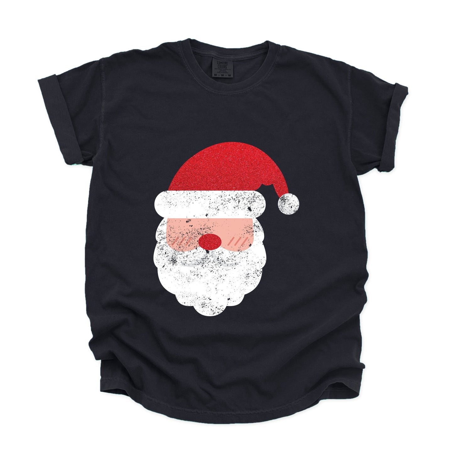 Santa Face Glitter - Womens Garment Dyed Tee