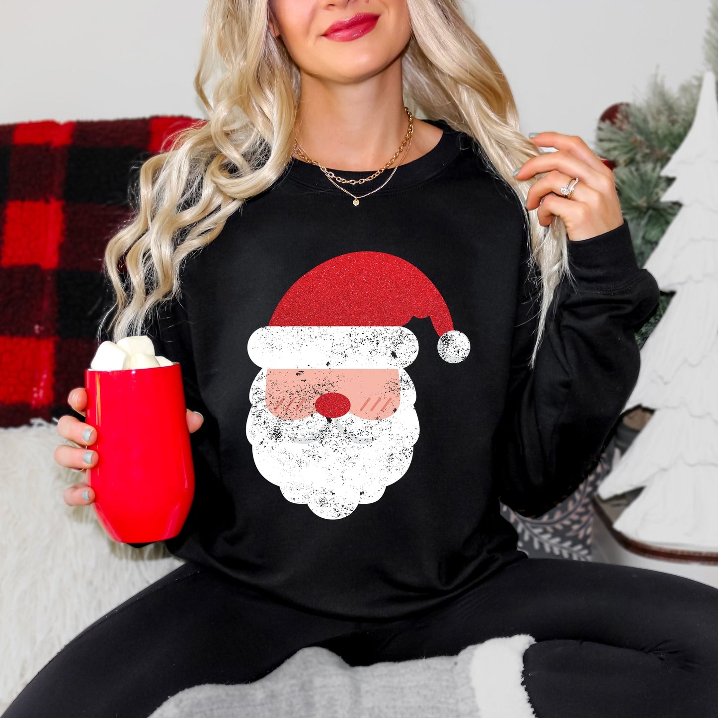 Santa Face Glitter -  Womens Sweatshirt