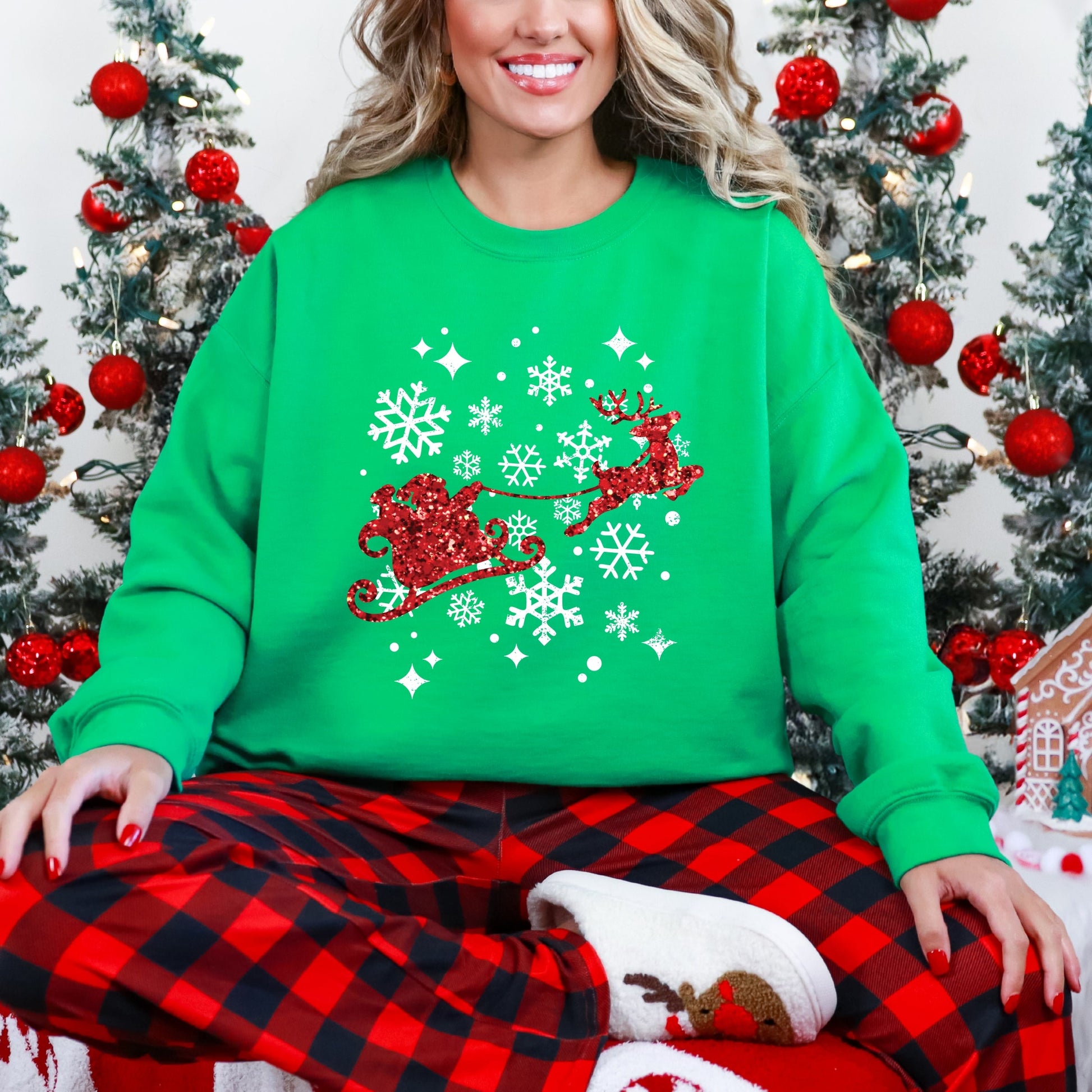 Santa Sleigh Glitter -  Womens Sweatshirt