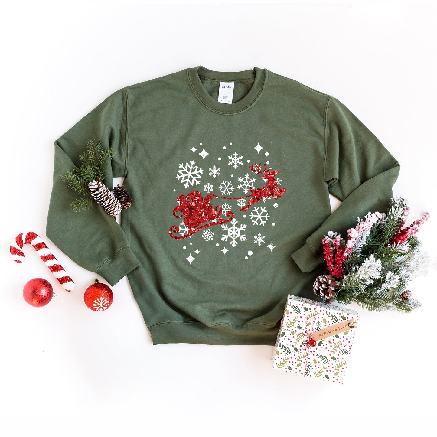 Santa Sleigh Glitter -  Womens Sweatshirt