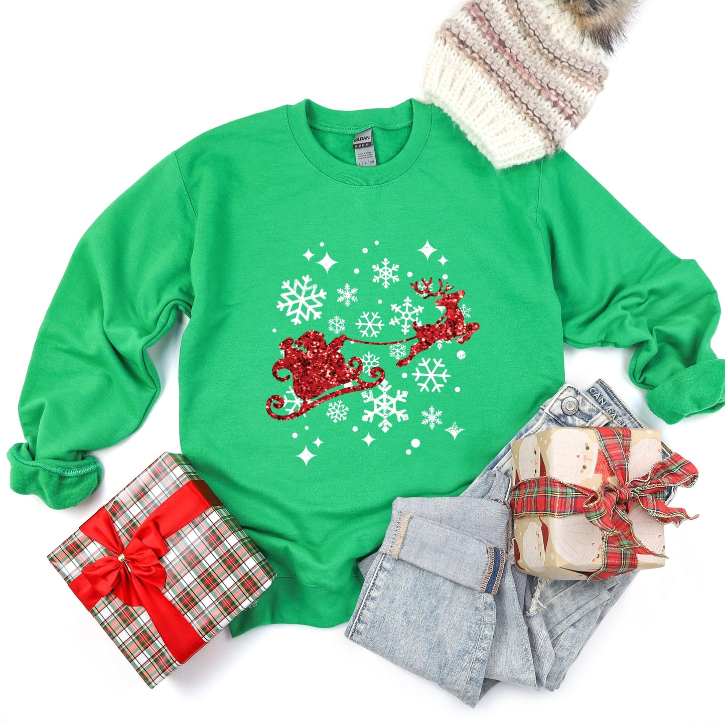 Santa Sleigh Glitter -  Womens Sweatshirt