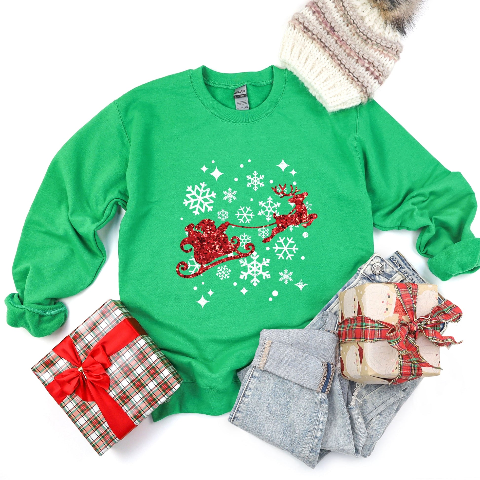 Santa Sleigh Glitter -  Womens Sweatshirt