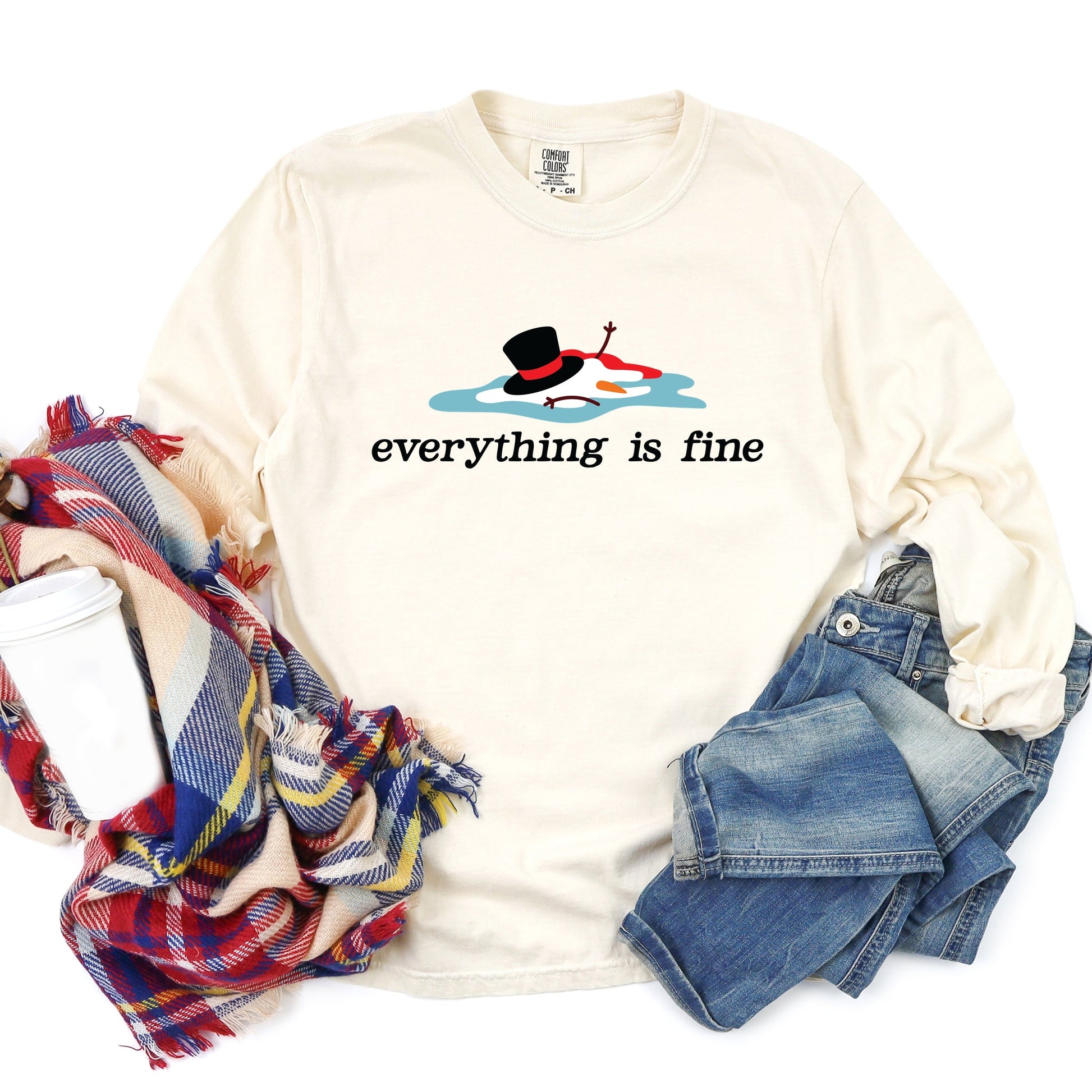 Everything Is Fine Melted Snowman - Garment Dyed Long Sleeve
