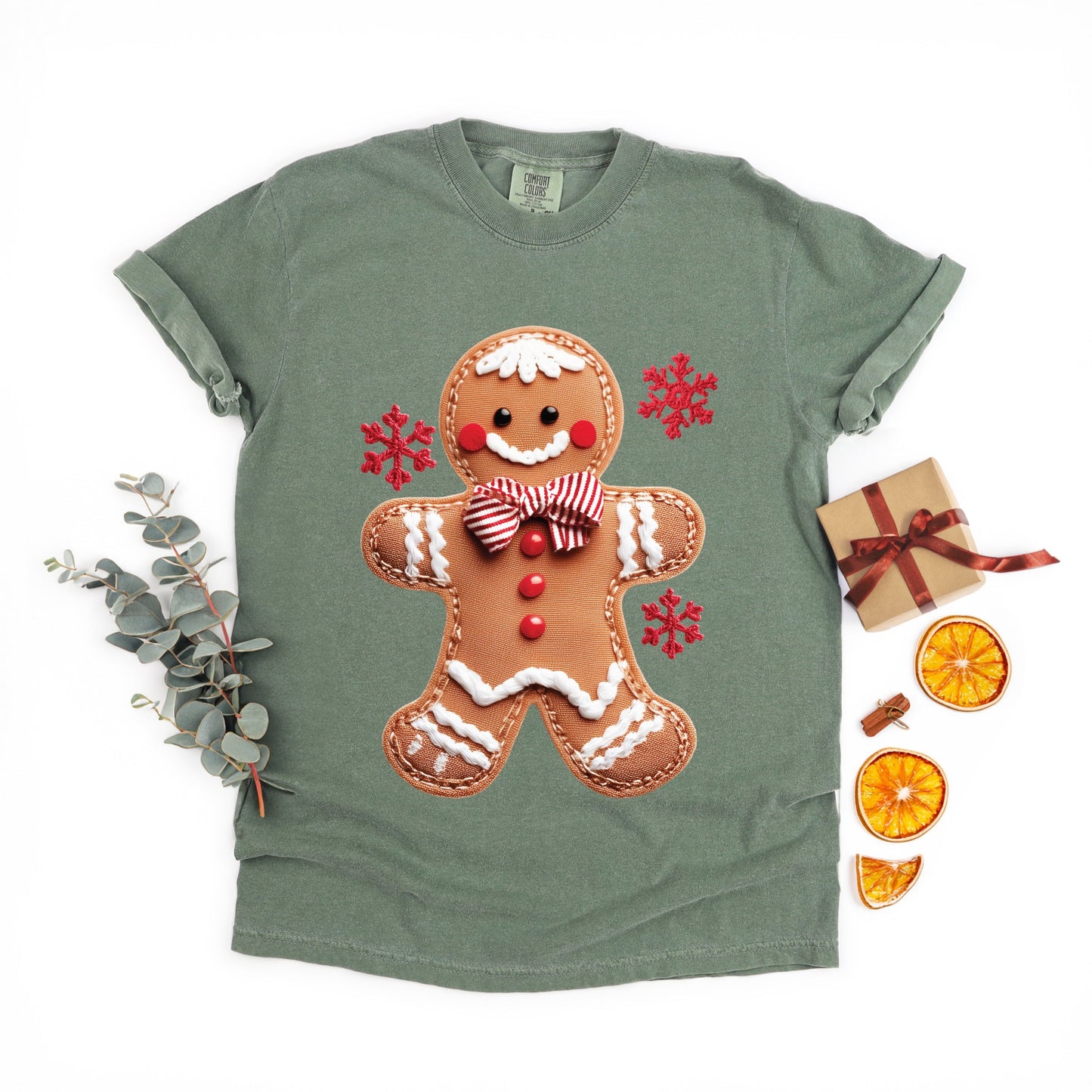 Gingerbread Patchwork Print - Womens Garment Dyed Tee