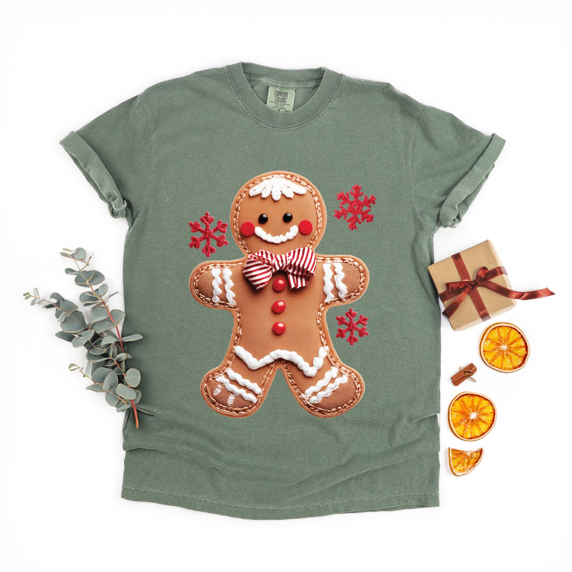 Gingerbread Patchwork Print - Womens Garment Dyed Tee