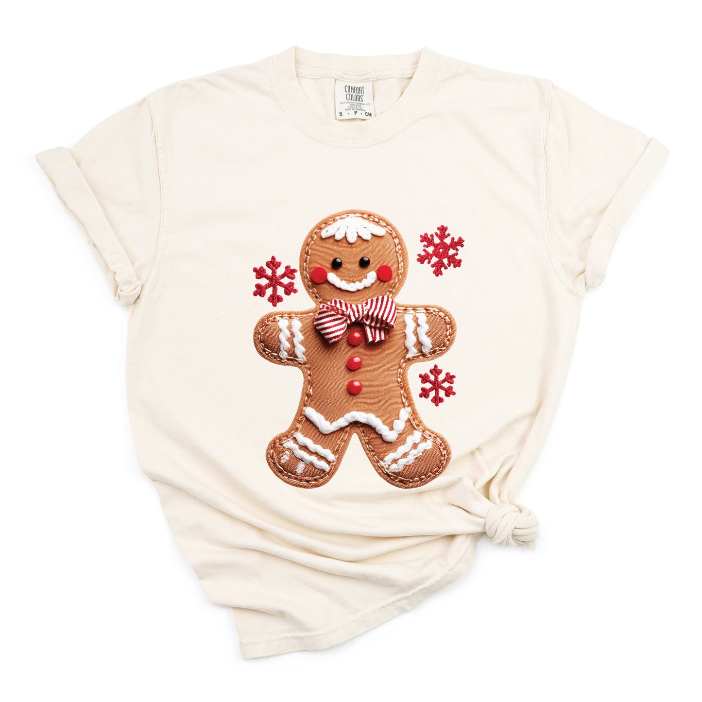Gingerbread Patchwork Print - Womens Garment Dyed Tee