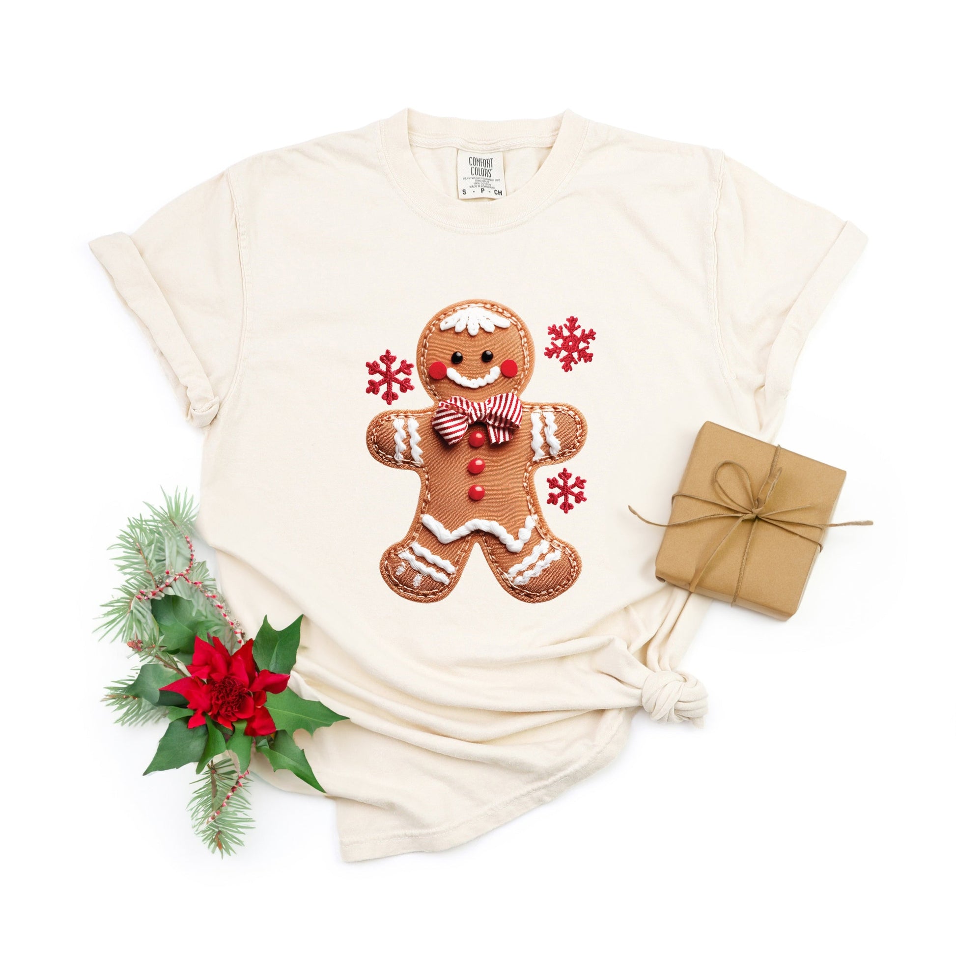 Gingerbread Patchwork Print - Womens Garment Dyed Tee