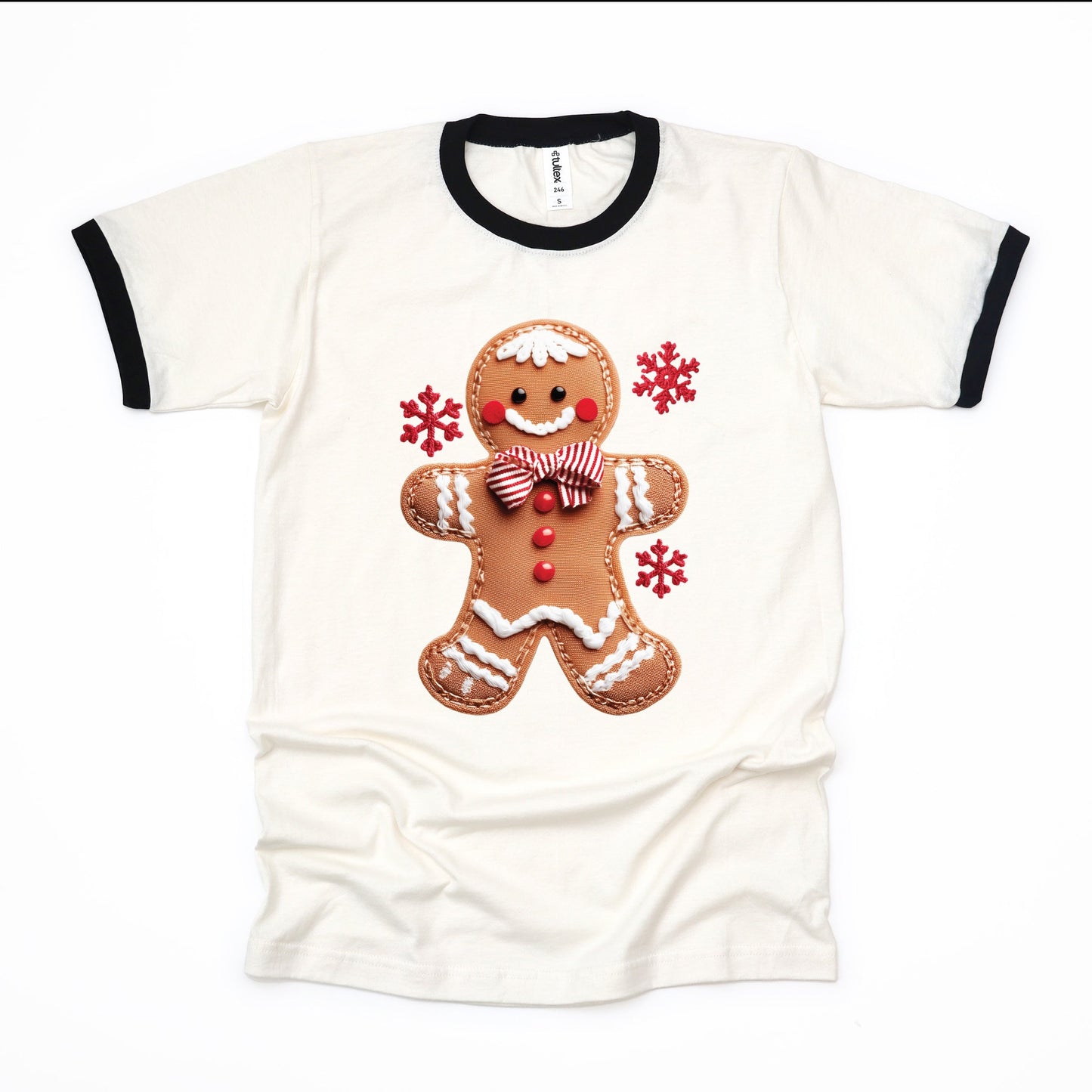 Gingerbread Patchwork Print - Womens Ringer Tee