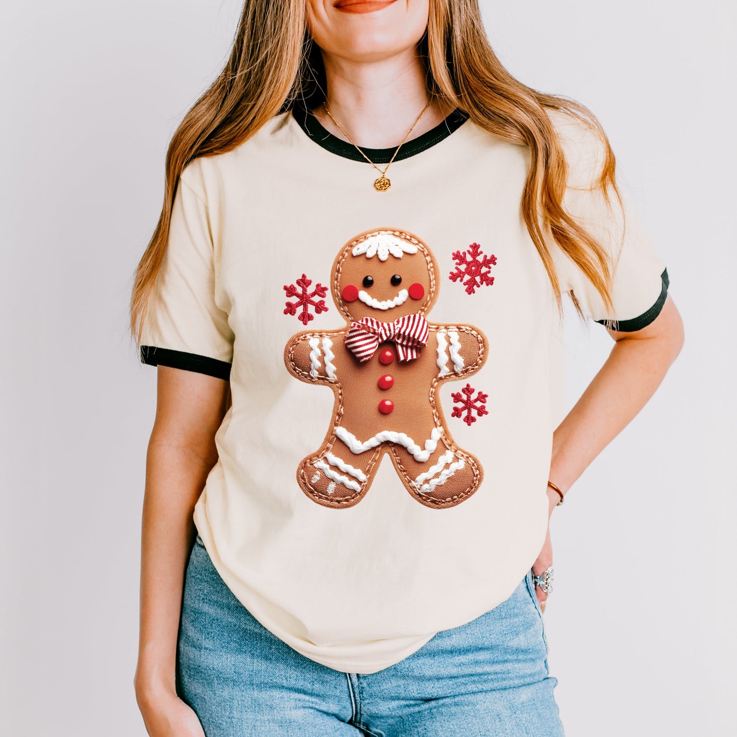 Gingerbread Patchwork Print - Women's Ringer Tee