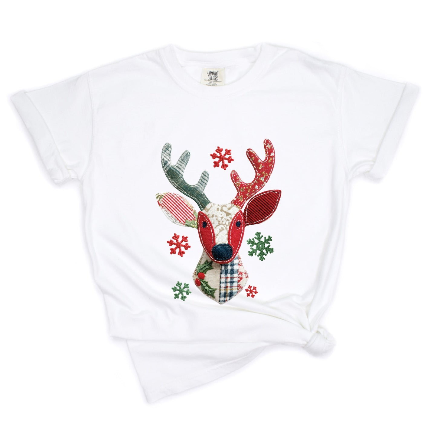 Reindeer Patchwork Print - Women's Garment Dyed Tee