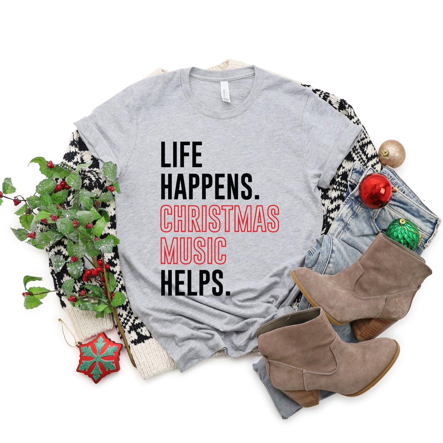 Christmas Music Helps - Women's Short Sleeve Graphic T-Shirt