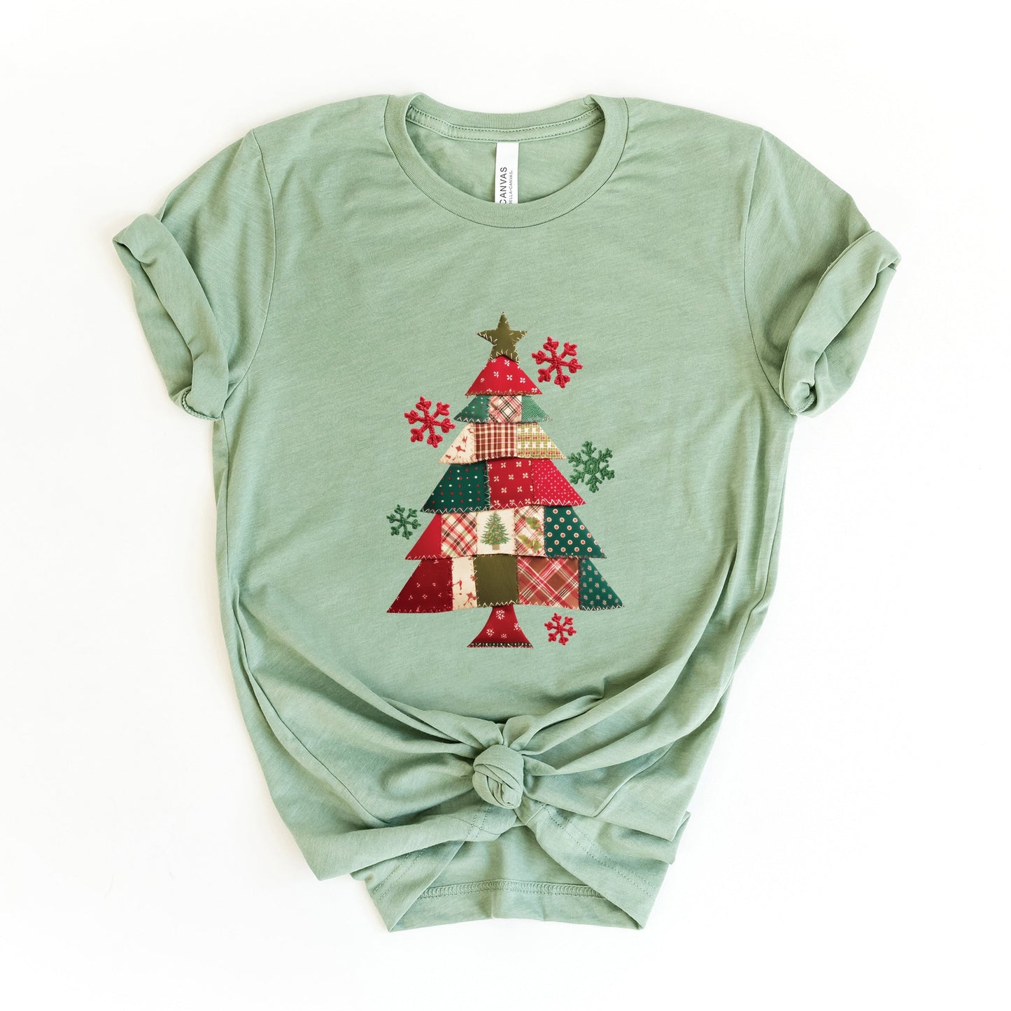 Christmas Tree Patchwork Print - Women's Short Sleeve Graphic T-Shirt