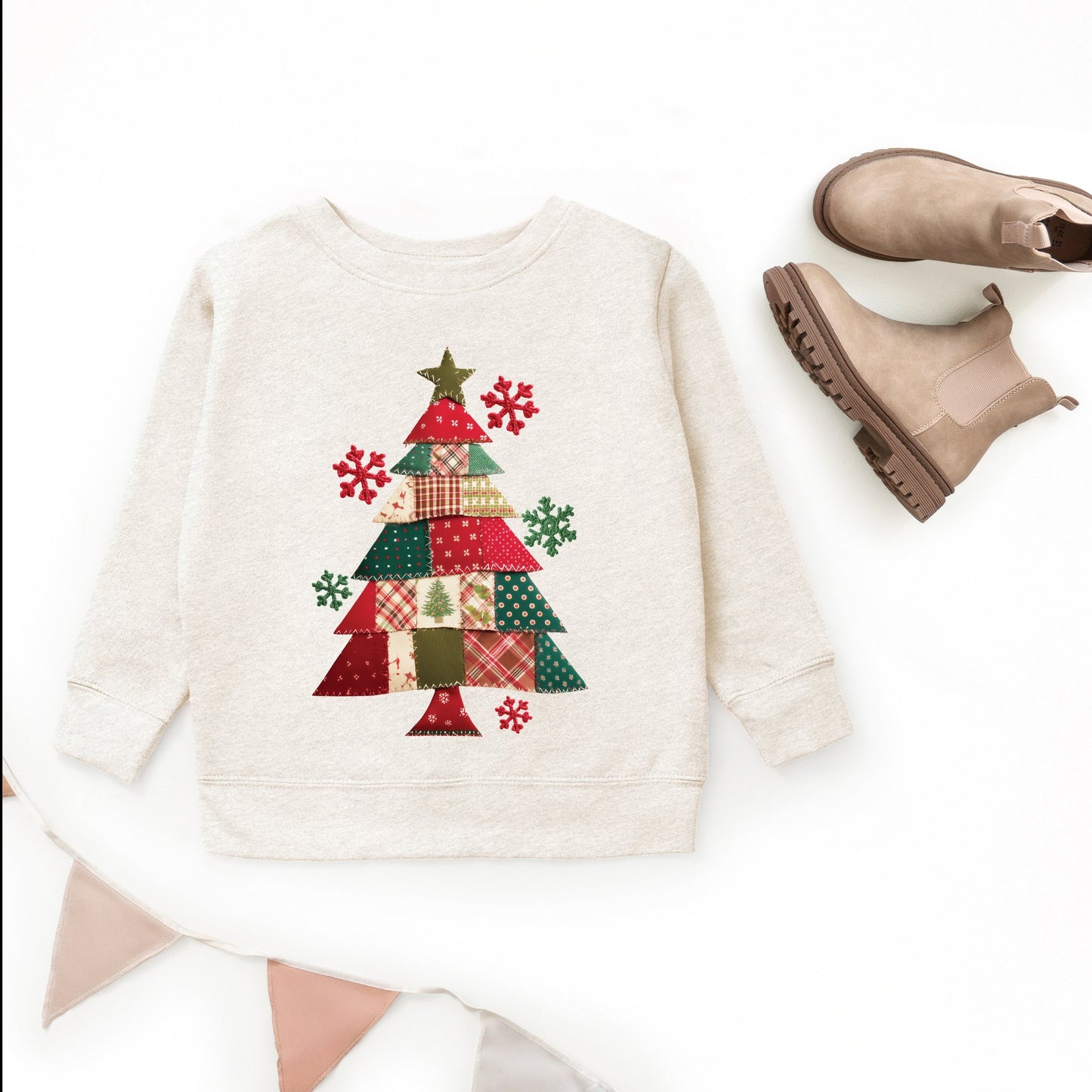 Christmas Tree Patchwork Print - Youth Graphic Sweatshirt