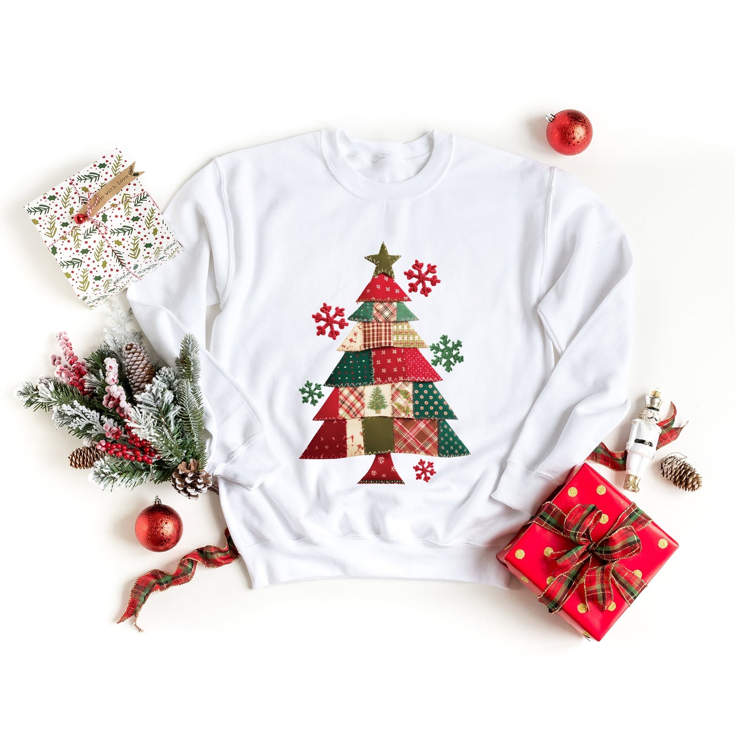 Christmas Tree Patchwork Print - Women's Graphic Sweatshirt