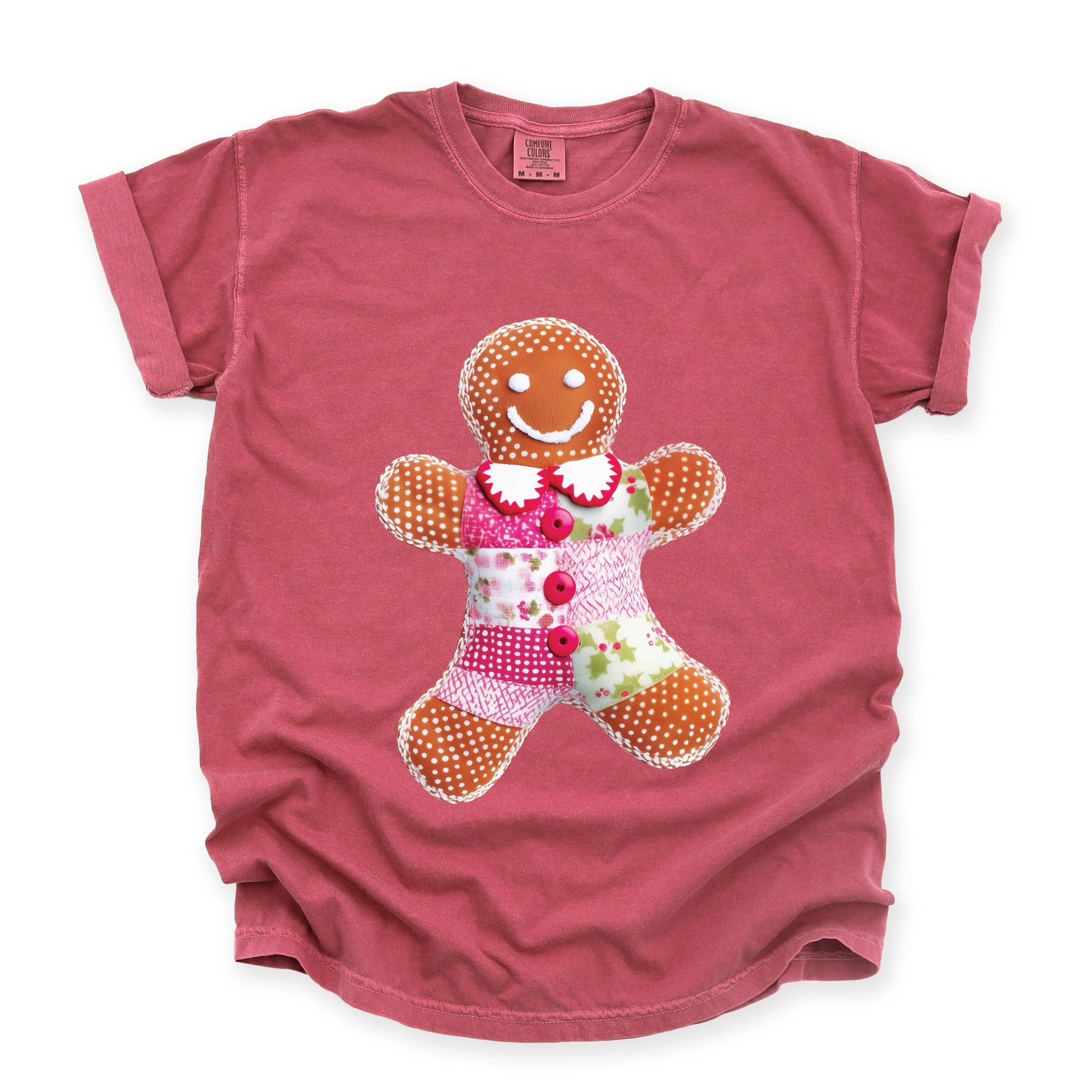 Gingerbread Polka Dot Patchwork Print - Women's Garment Dyed Graphic T-Shirt