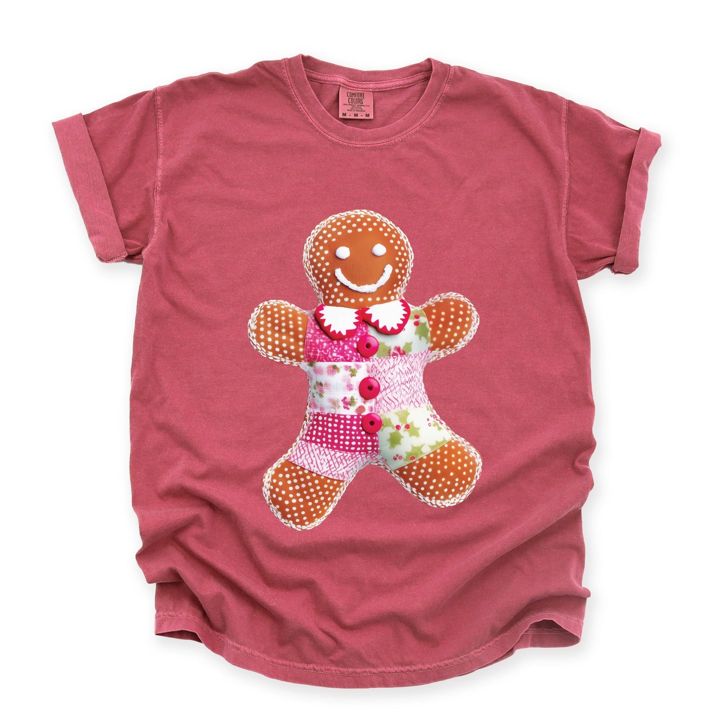Gingerbread Polka Dot Patchwork Print - Women's Garment Dyed Graphic T-Shirt
