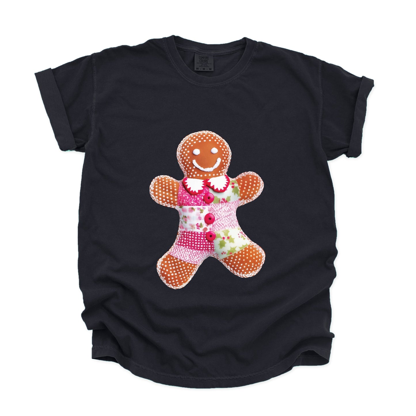 Gingerbread Polka Dot Patchwork Print - Women's Garment Dyed Graphic T-Shirt