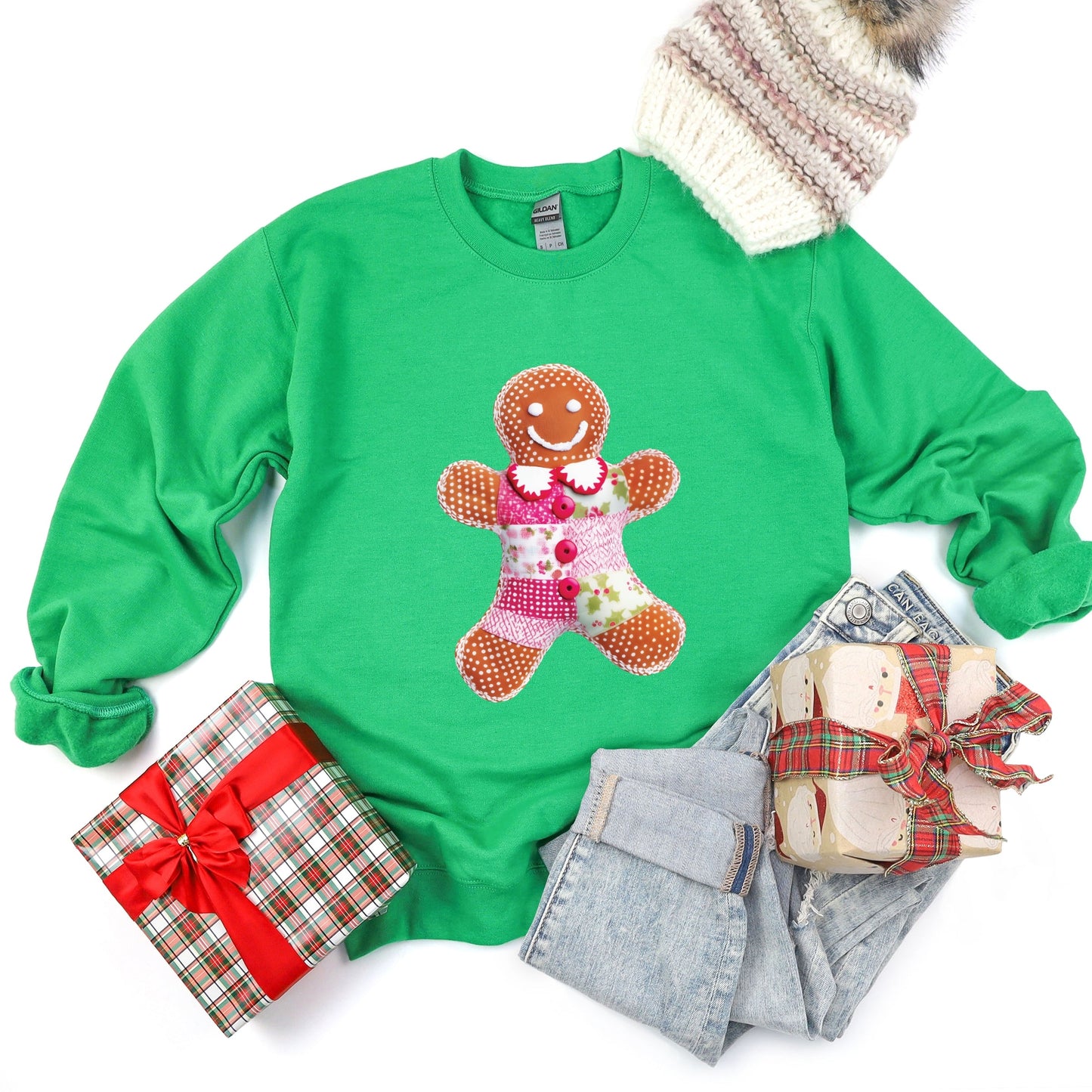 Gingerbread Polka Dot Patchwork Print - Women's Graphic Sweatshirt