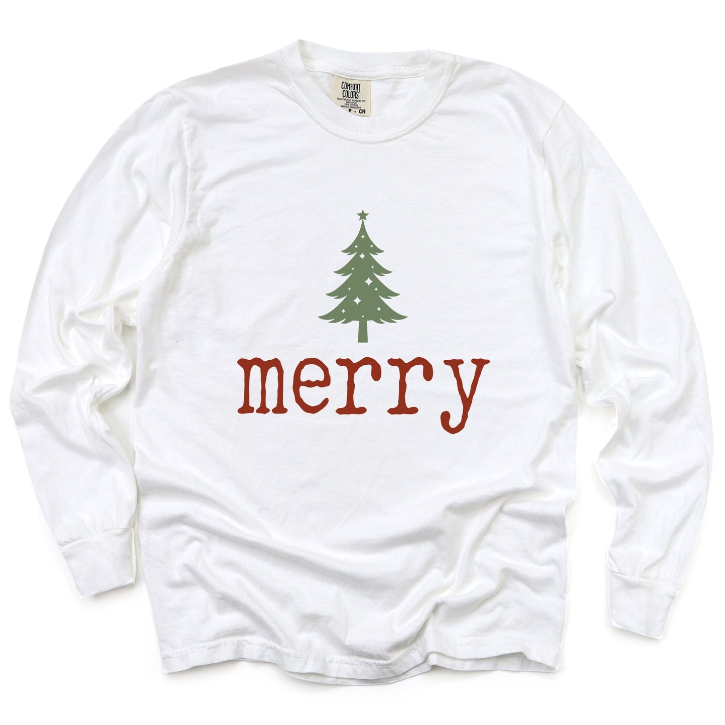 Merry Christmas Tree Stars - Women's Garment Dyed Long Sleeve Graphic T-Shirt