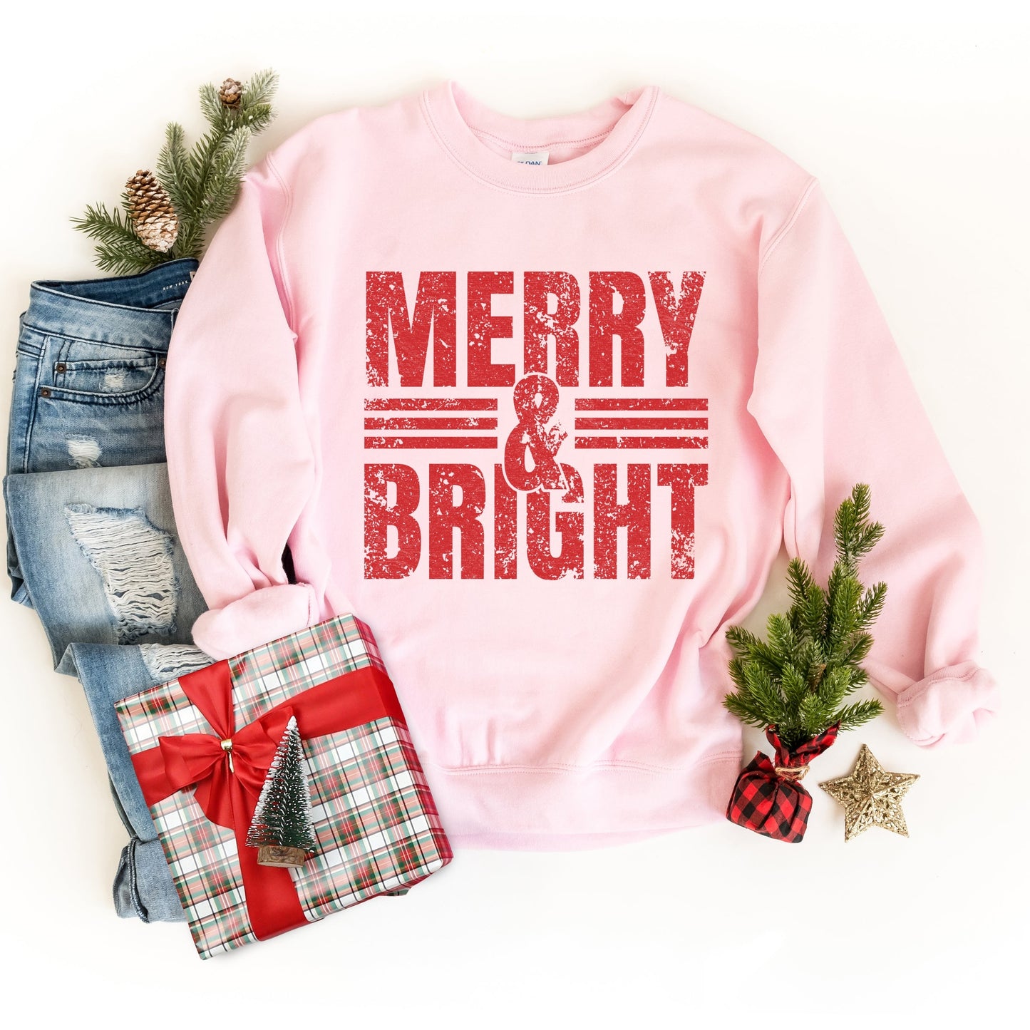 Merry & Bright Distressed - Women's Graphic Sweatshirt