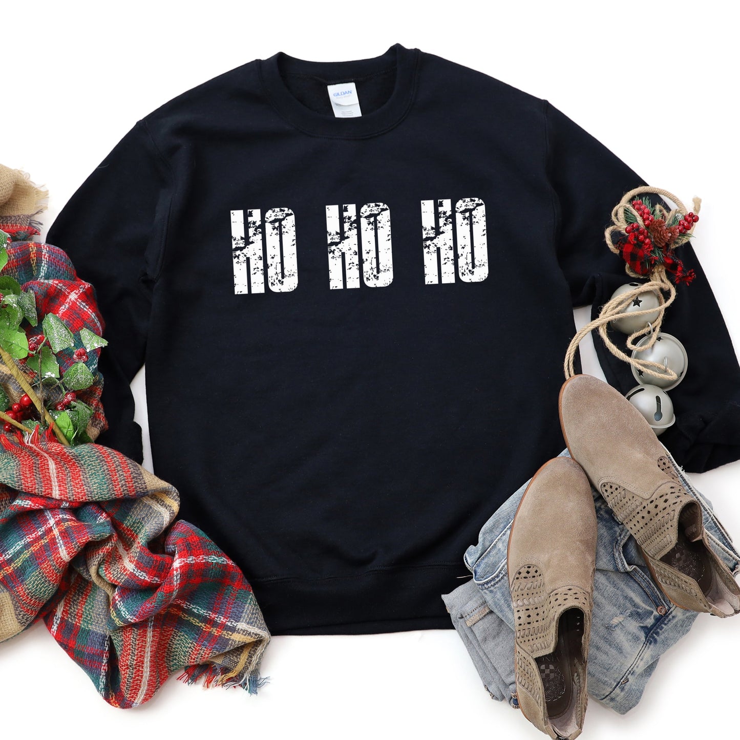 Ho Ho Ho Block Distressed - Women's Graphic Sweatshirt