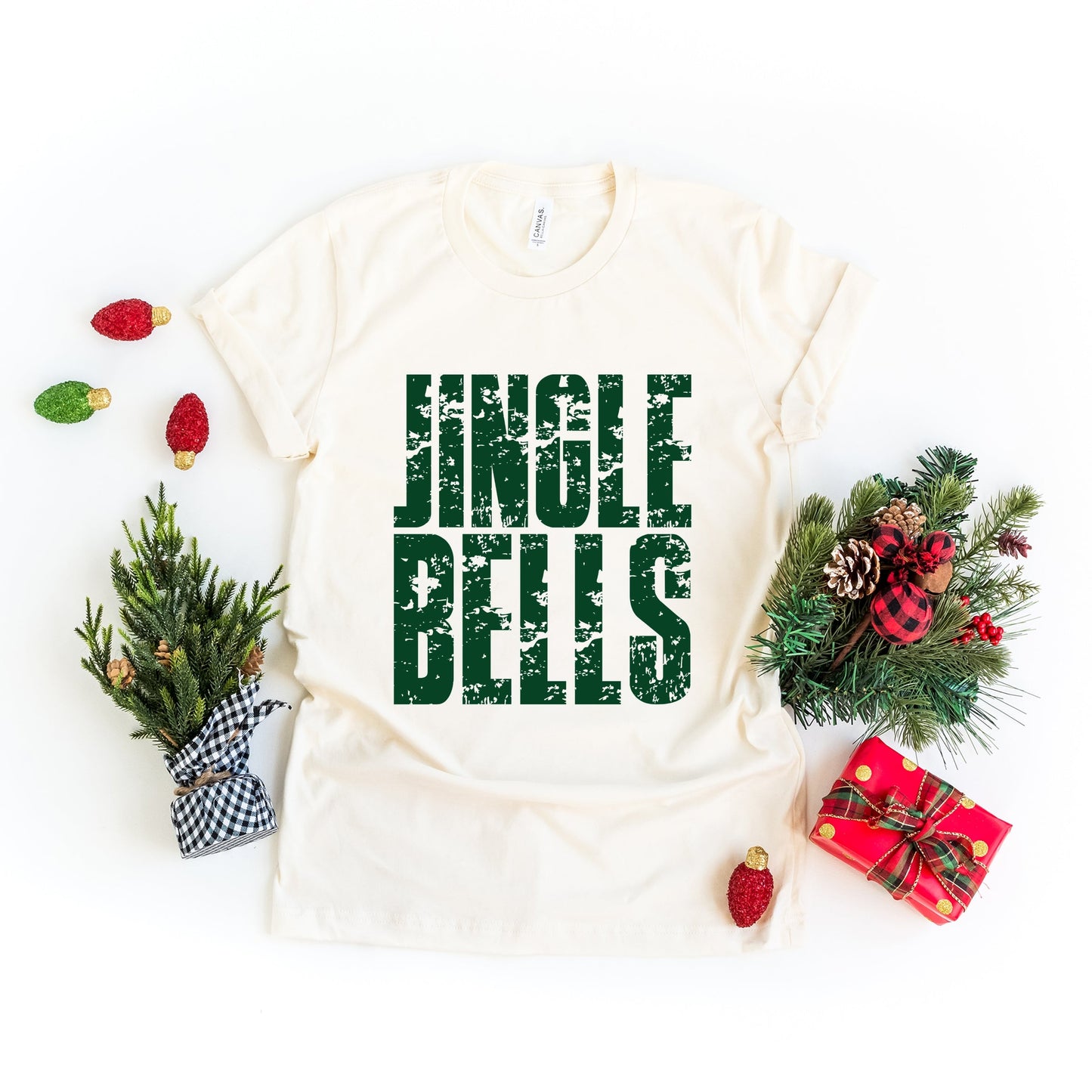 Jingle Bells Block Distressed - Womens Short Sleeve Graphic T-Shirt