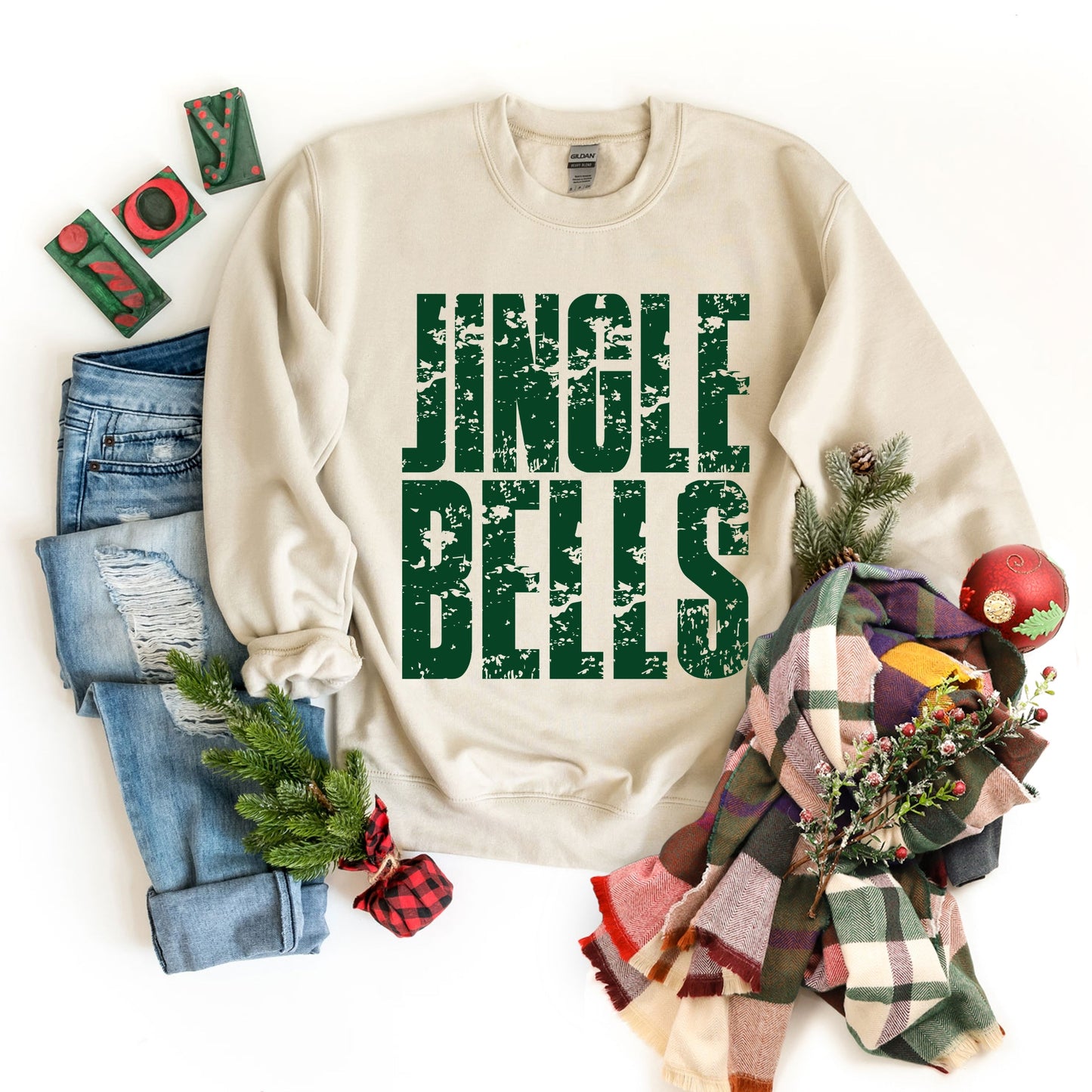 Jingle Bells Block Distressed - Women's Graphic Sweatshirt