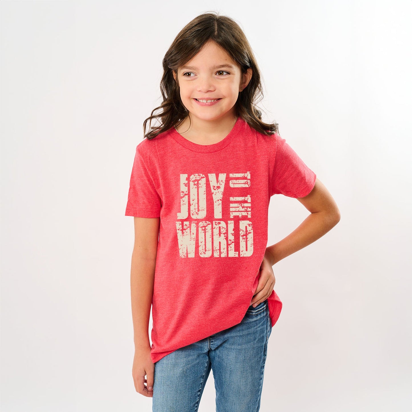 Joy To The World Block Distressed - Youth Short Sleeve Graphic T-Shirt