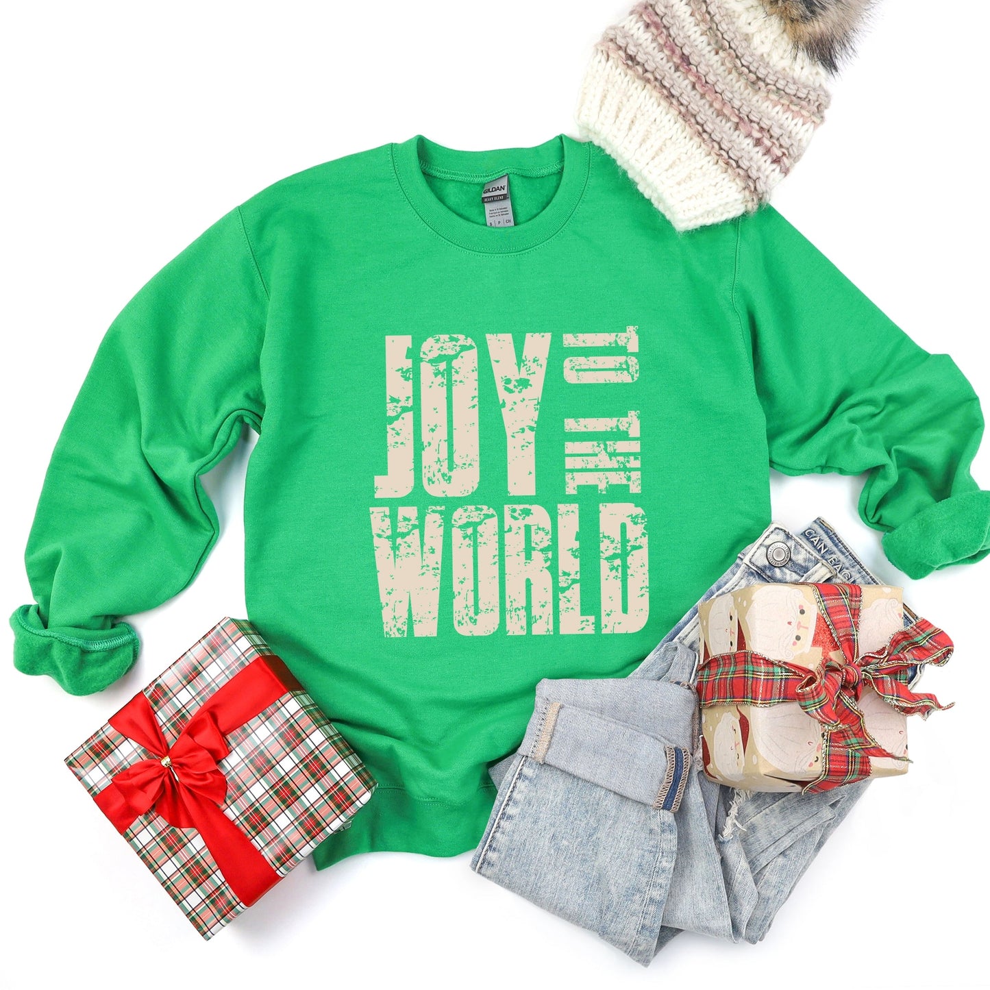 Joy To The World Block Distressed - Women's Graphic Sweatshirt