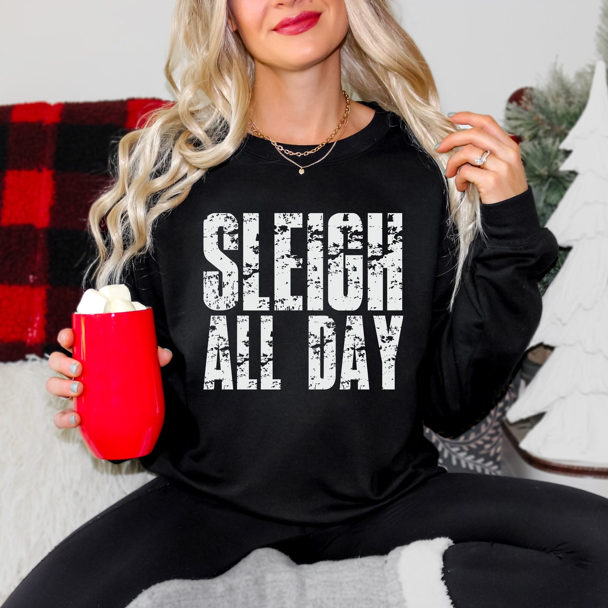 Sleigh All Day Block Distressed - Women's Graphic Sweatshirt