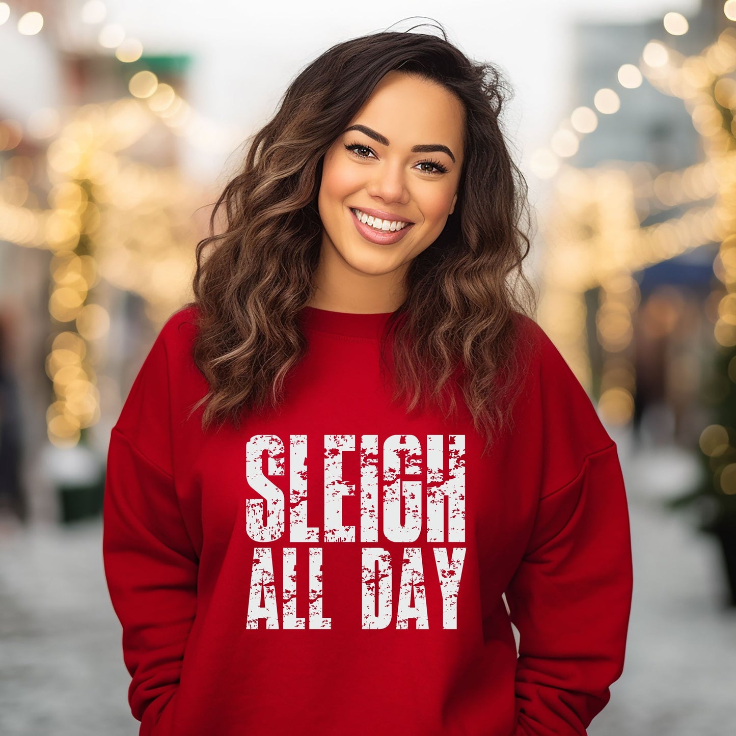 Sleigh All Day Block Distressed - Women's Graphic Sweatshirt