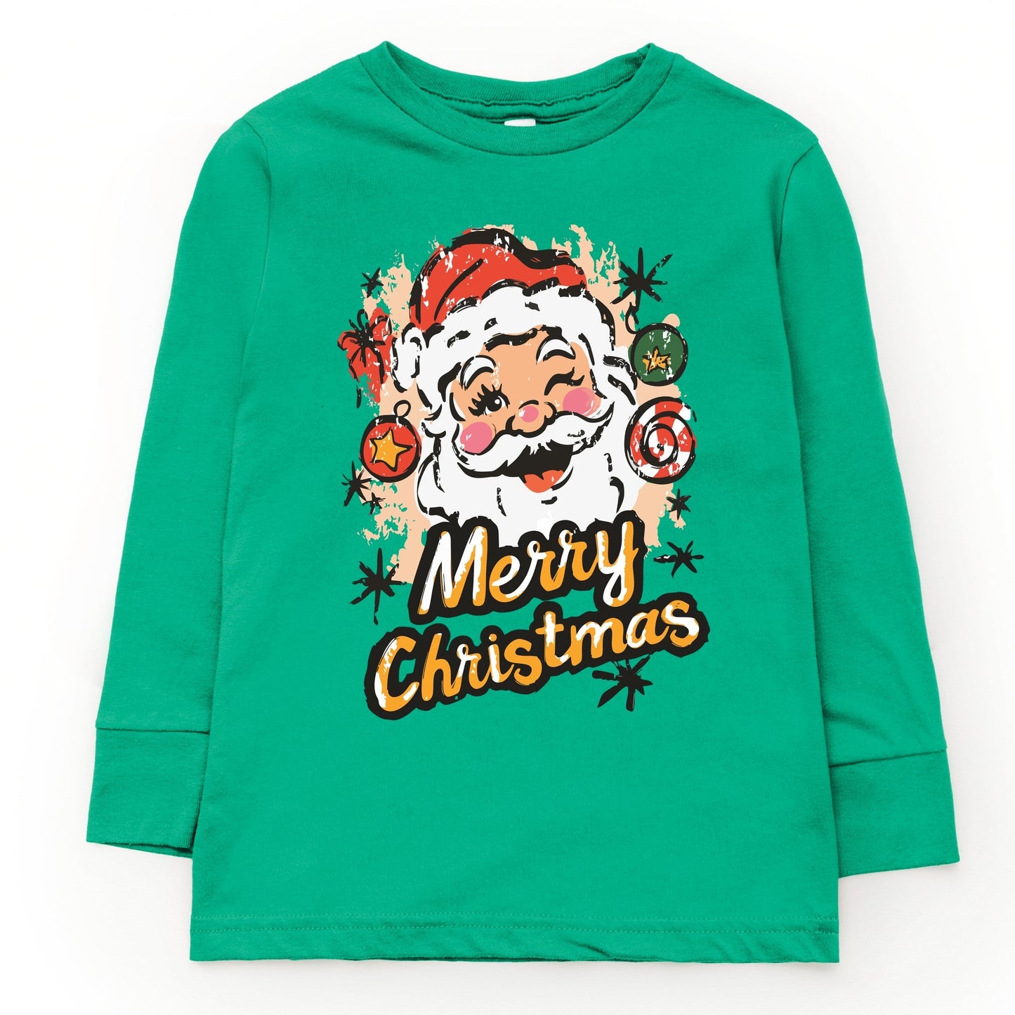 Merry Christmas Santa Wink - Youth Long Sleeve Graphic T-Shirt