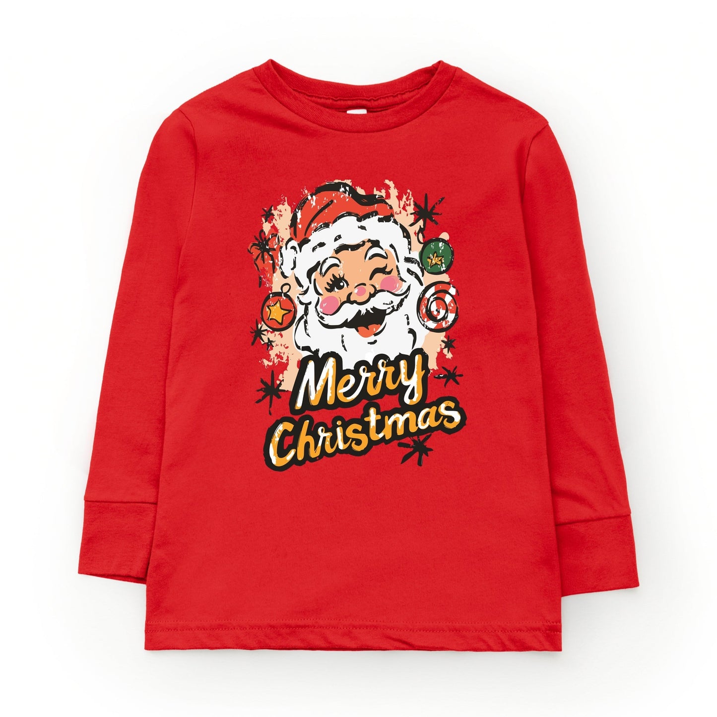 Merry Christmas Santa Wink - Youth Long Sleeve Graphic T-Shirt