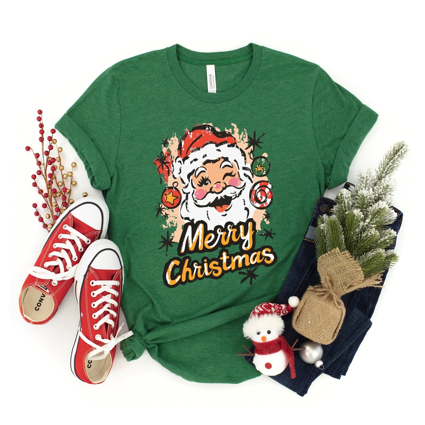 Merry Christmas Santa Wink - Youth Short Sleeve Graphic T-Shirt