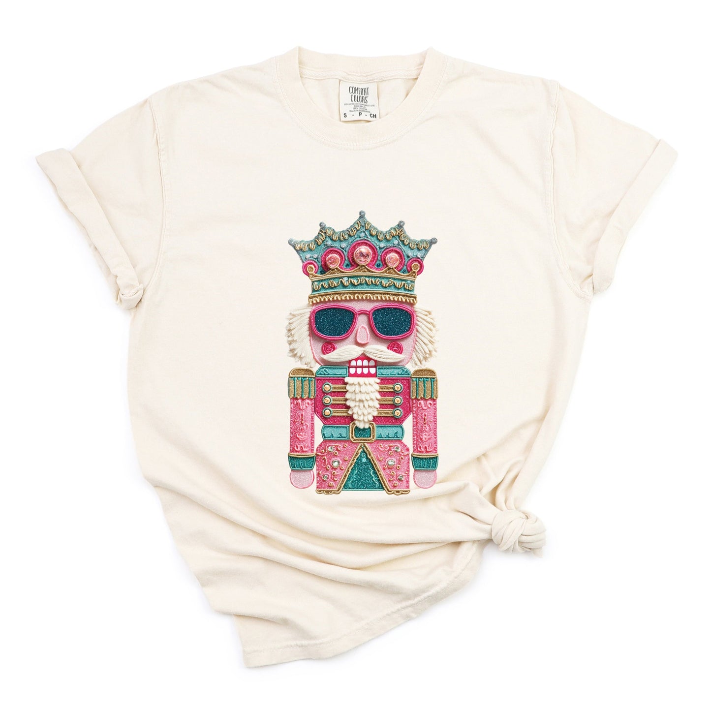 Pink and Teal Nutcracker Patchwork Print - Women's Garment Dyed Graphic T-Shirt