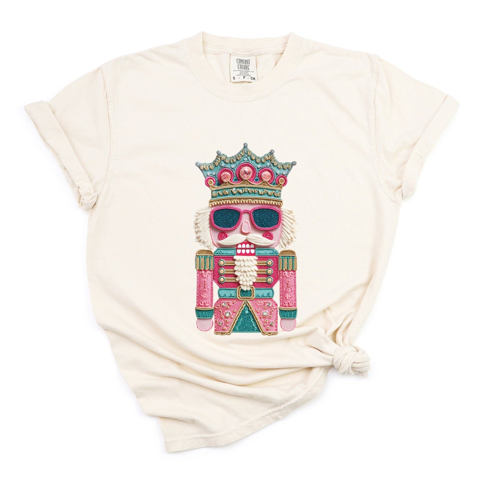 Pink and Teal Nutcracker Patchwork Print - Women's Garment Dyed Graphic T-Shirt