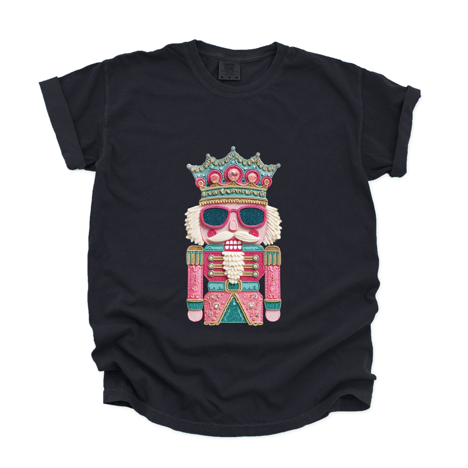 Pink and Teal Nutcracker Patchwork Print - Women's Garment Dyed Graphic T-Shirt