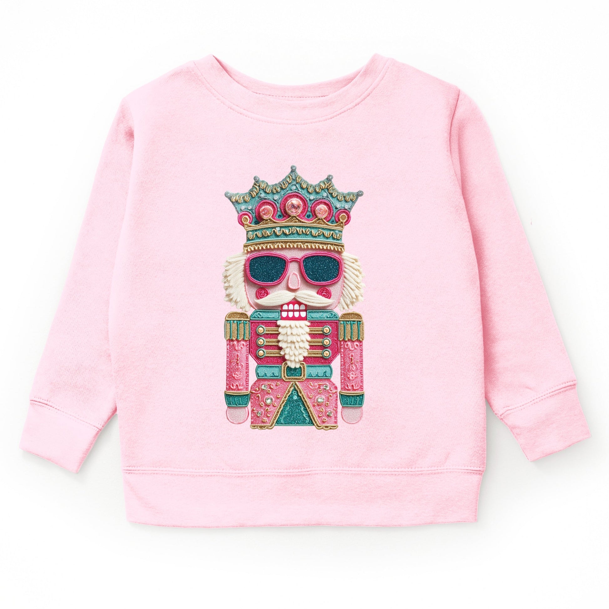 Pink and Teal Nutcracker Patchwork Print - Toddler Graphic Sweatshirt and Youth Graphic Sweatshirt