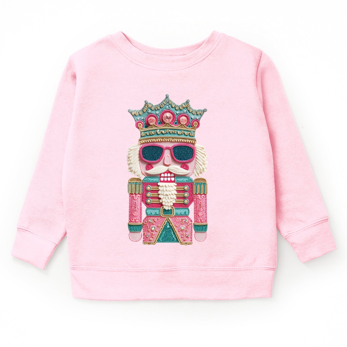 Pink and Teal Nutcracker Patchwork Print - Toddler Graphic Sweatshirt and Youth Graphic Sweatshirt