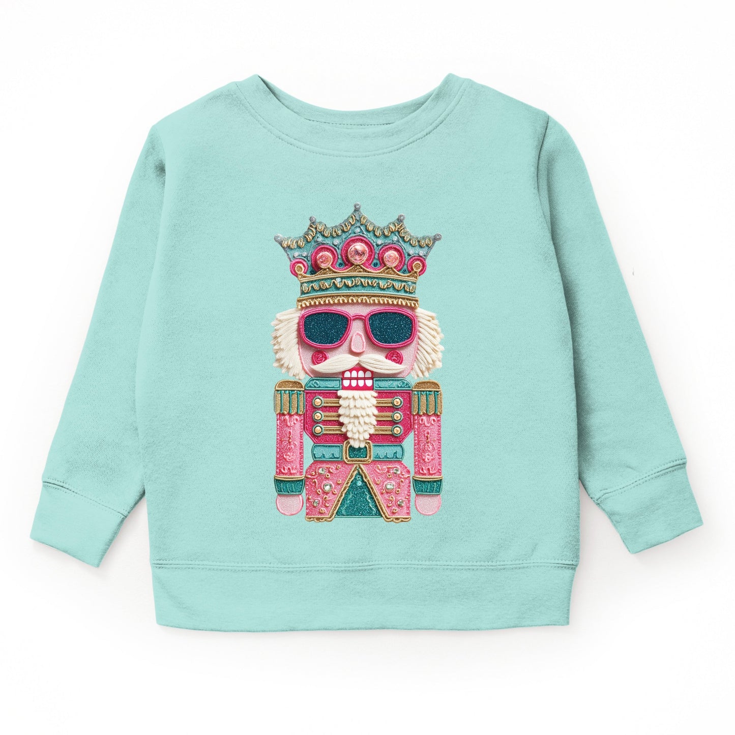 Pink and Teal Nutcracker Patchwork Print - Toddler Graphic Sweatshirt and Youth Graphic Sweatshirt