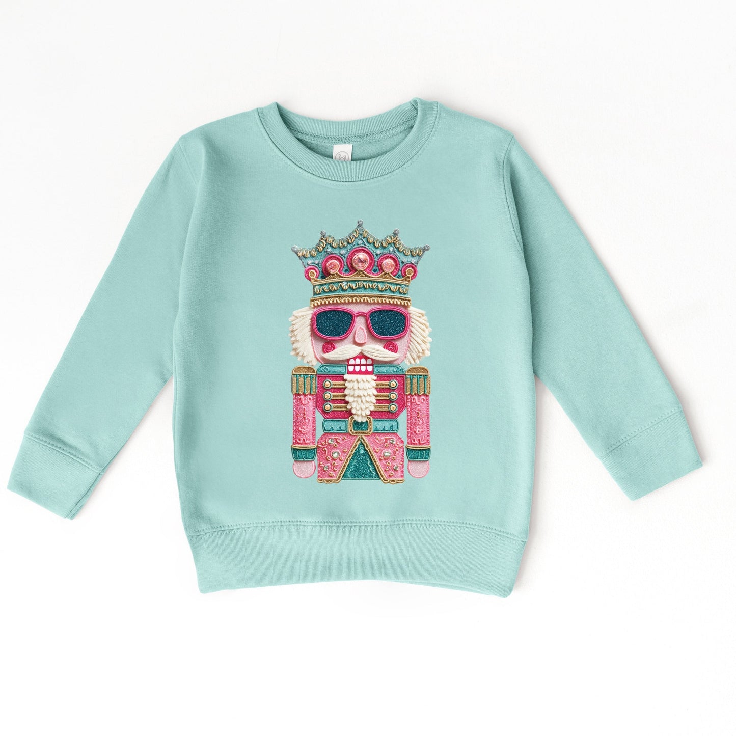 Pink and Teal Nutcracker Patchwork Print - Toddler Graphic Sweatshirt and Youth Graphic Sweatshirt