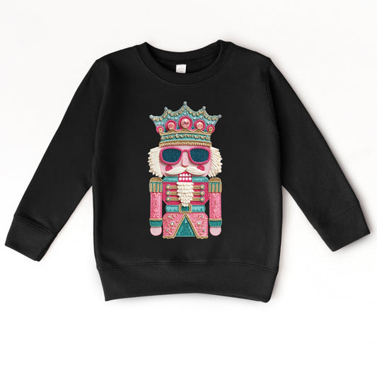 Pink and Teal Nutcracker Patchwork Print - Toddler Graphic Sweatshirt and Youth Graphic Sweatshirt