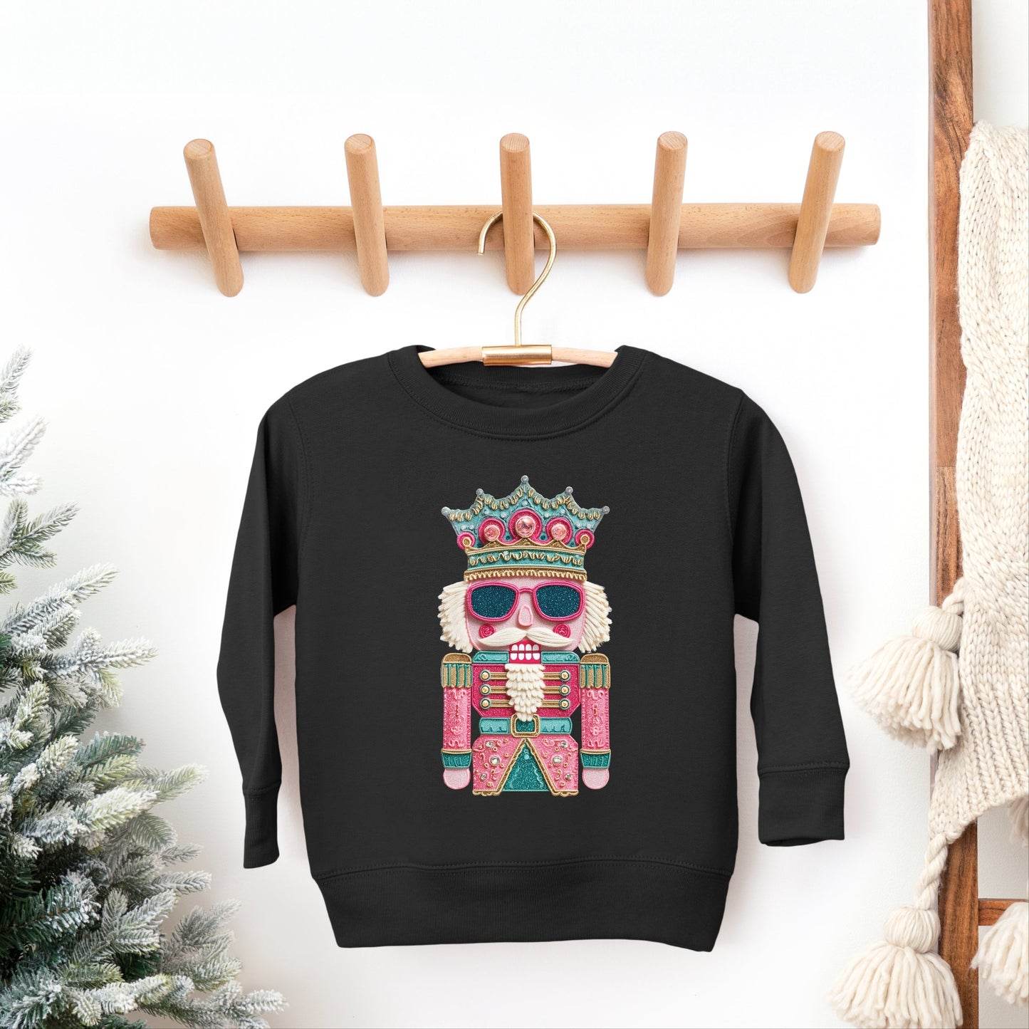 Pink and Teal Nutcracker Patchwork Print - Toddler Graphic Sweatshirt and Youth Graphic Sweatshirt