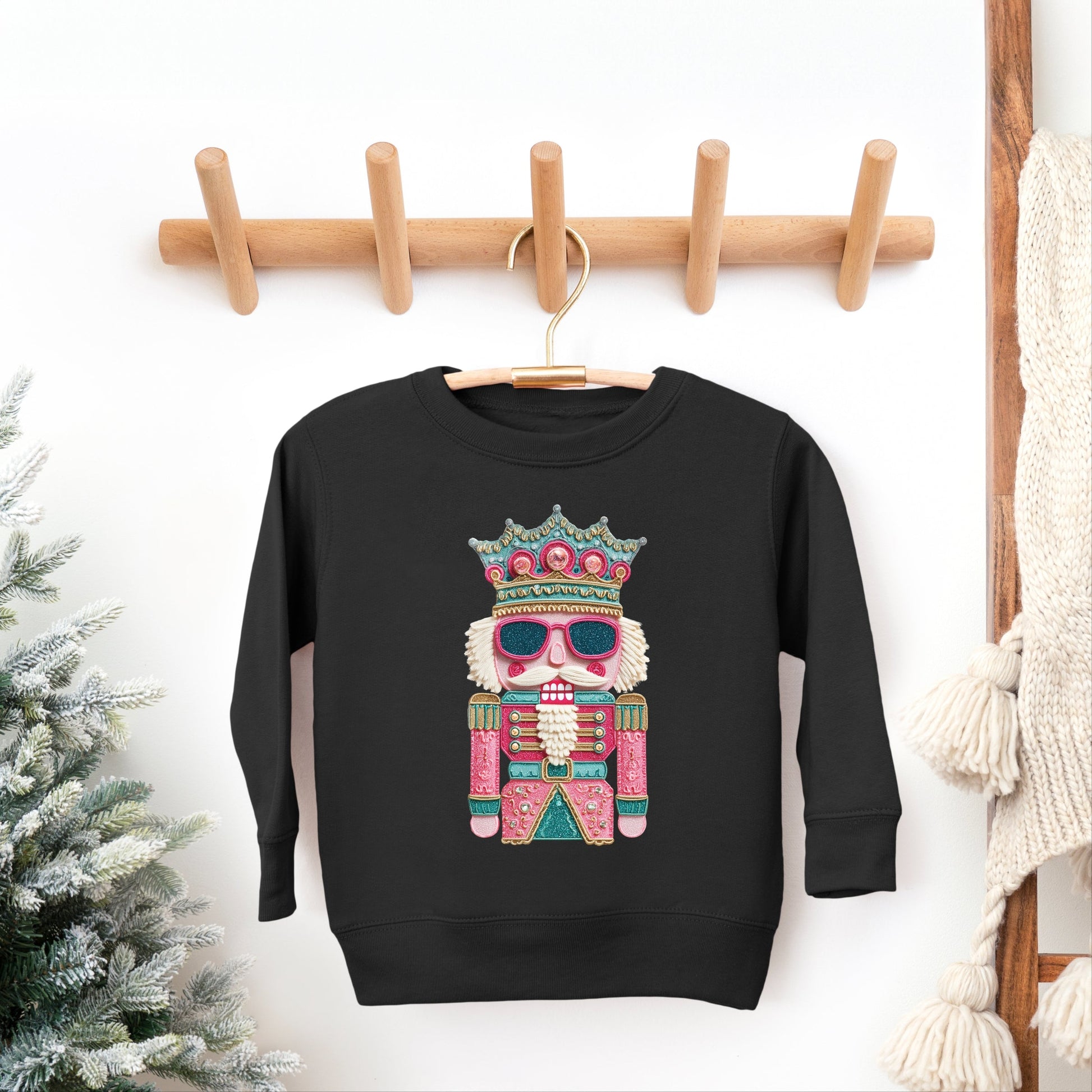 Pink and Teal Nutcracker Patchwork Print - Toddler Graphic Sweatshirt and Youth Graphic Sweatshirt