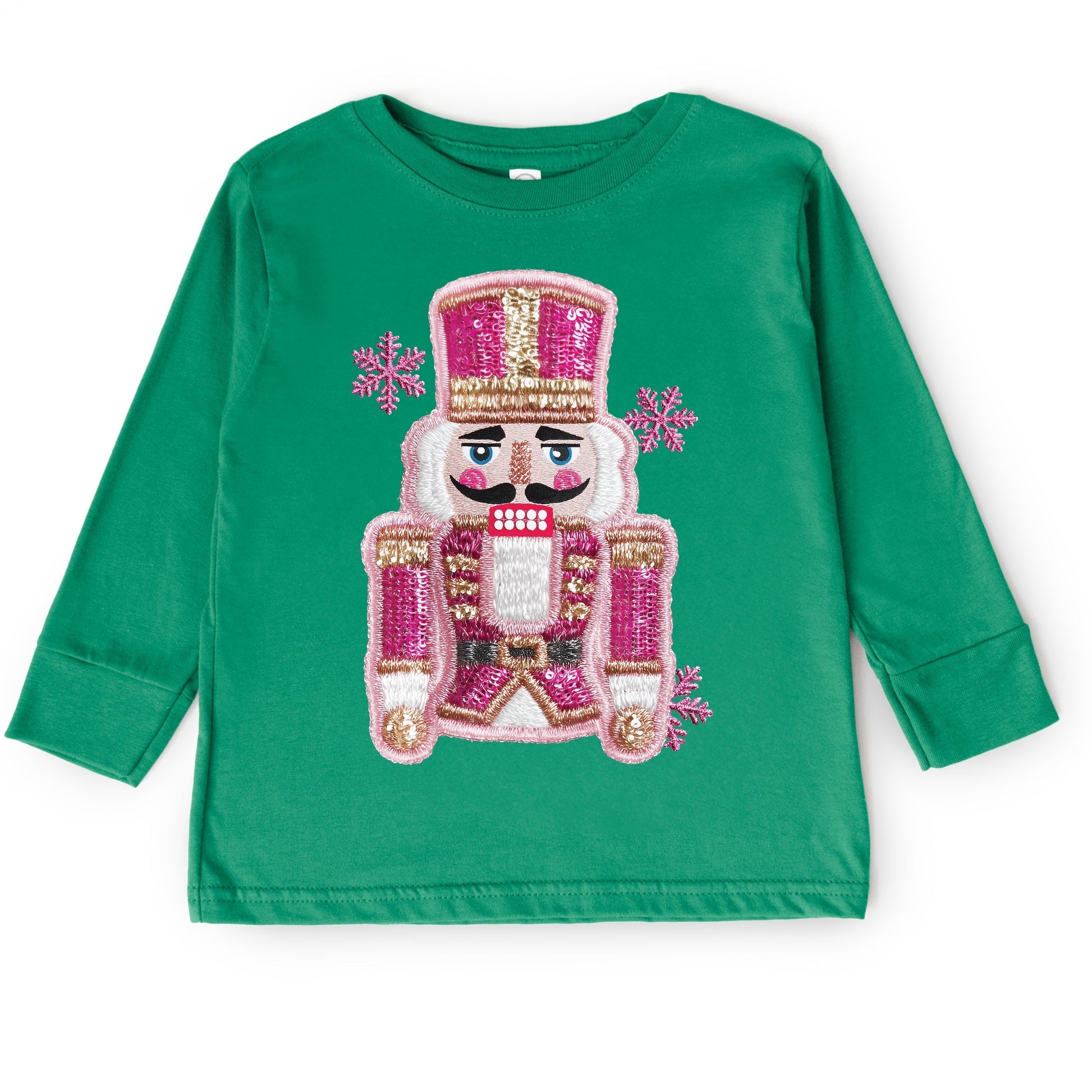 Pink Snowflake Nutcracker Patchwork Print - Toddler Long Sleeve Graphic Tee and Youth Long Sleeve Graphic T-Shirt
