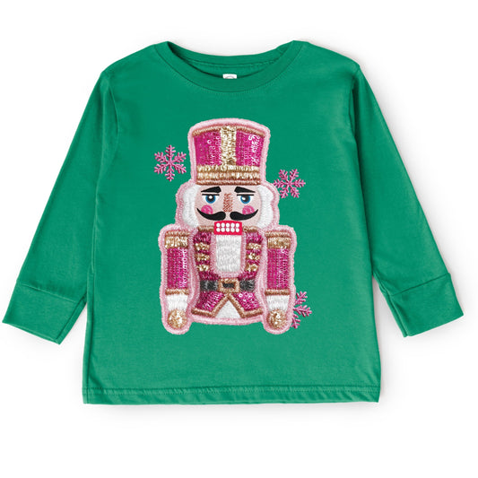 Pink Snowflake Nutcracker Patchwork Print - Toddler Long Sleeve Graphic Tee and Youth Long Sleeve Graphic T-Shirt