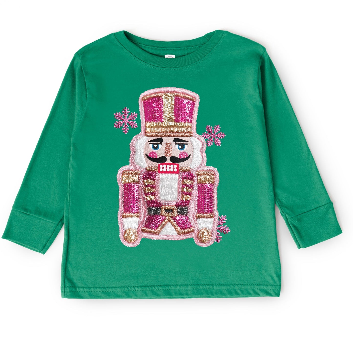 Pink Snowflake Nutcracker Patchwork Print - Toddler Long Sleeve Graphic Tee and Youth Long Sleeve Graphic T-Shirt