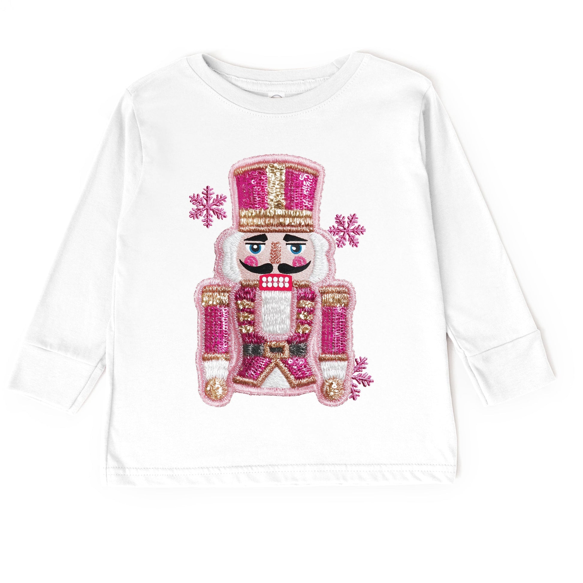 Pink Snowflake Nutcracker Patchwork Print - Toddler Long Sleeve Graphic Tee and Youth Long Sleeve Graphic T-Shirt