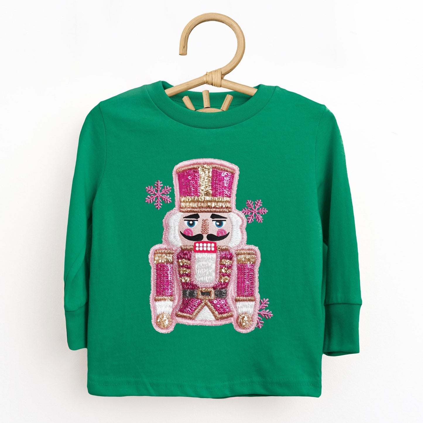 Pink Snowflake Nutcracker Patchwork Print - Toddler Long Sleeve Graphic Tee and Youth Long Sleeve Graphic T-Shirt