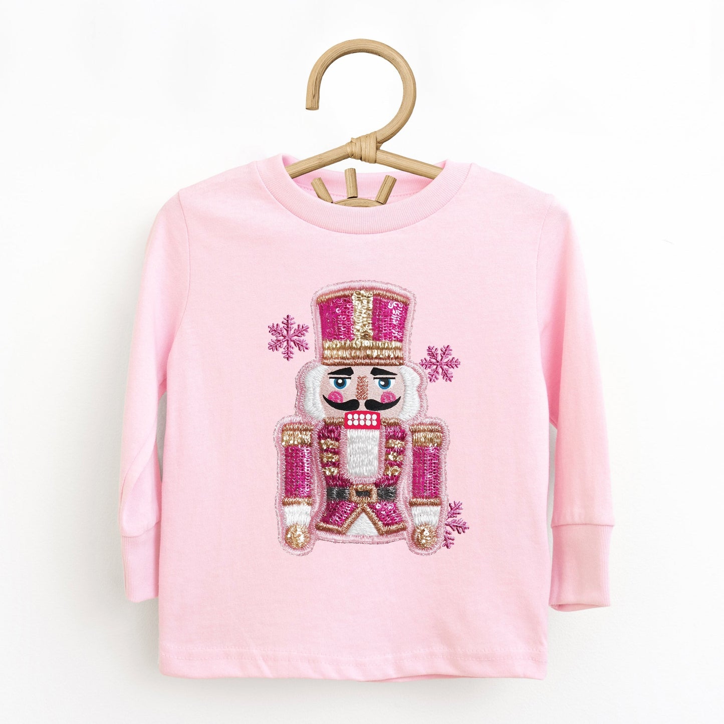 Pink Snowflake Nutcracker Patchwork Print - Toddler Long Sleeve Graphic Tee and Youth Long Sleeve Graphic T-Shirt